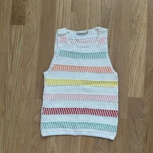 Alice + Olivia Striped Crochet Rainbow Tank Top Sweater Size XSmall